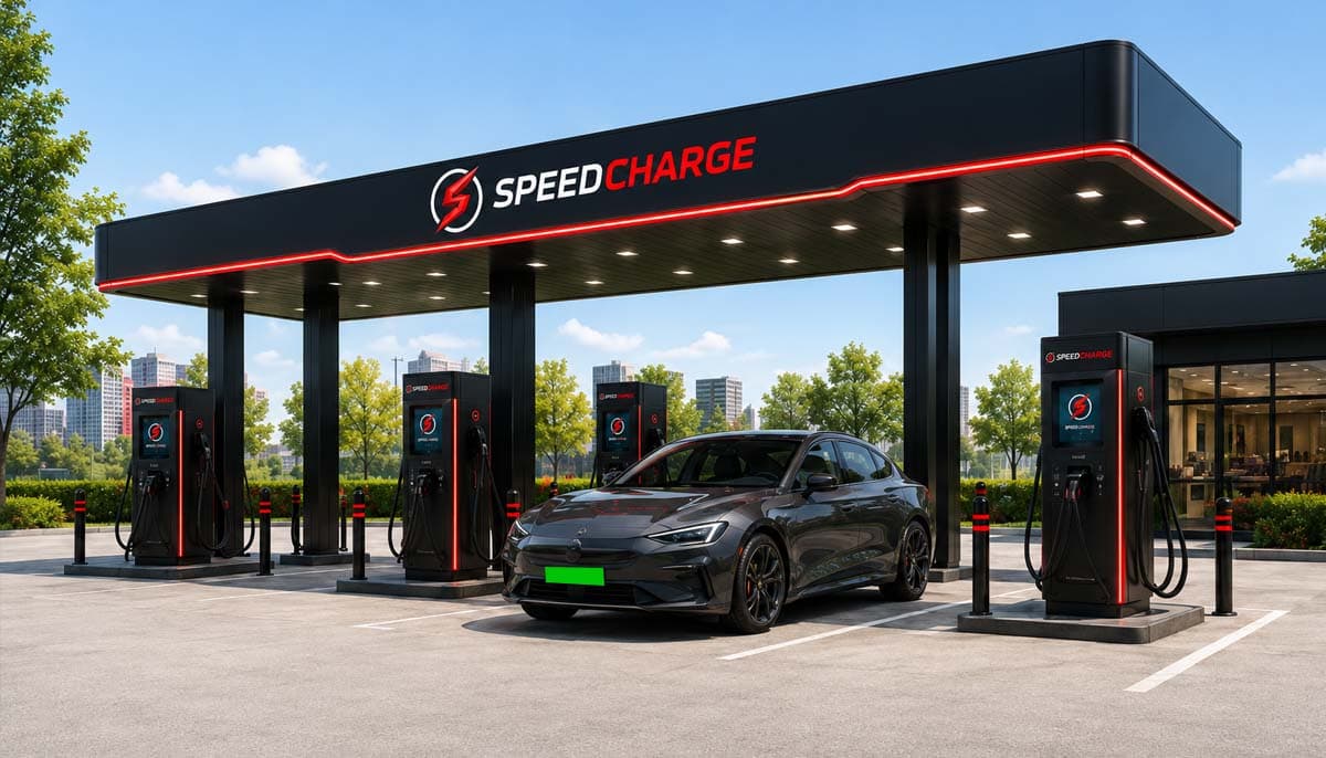 A SpeedCharge station at dusk