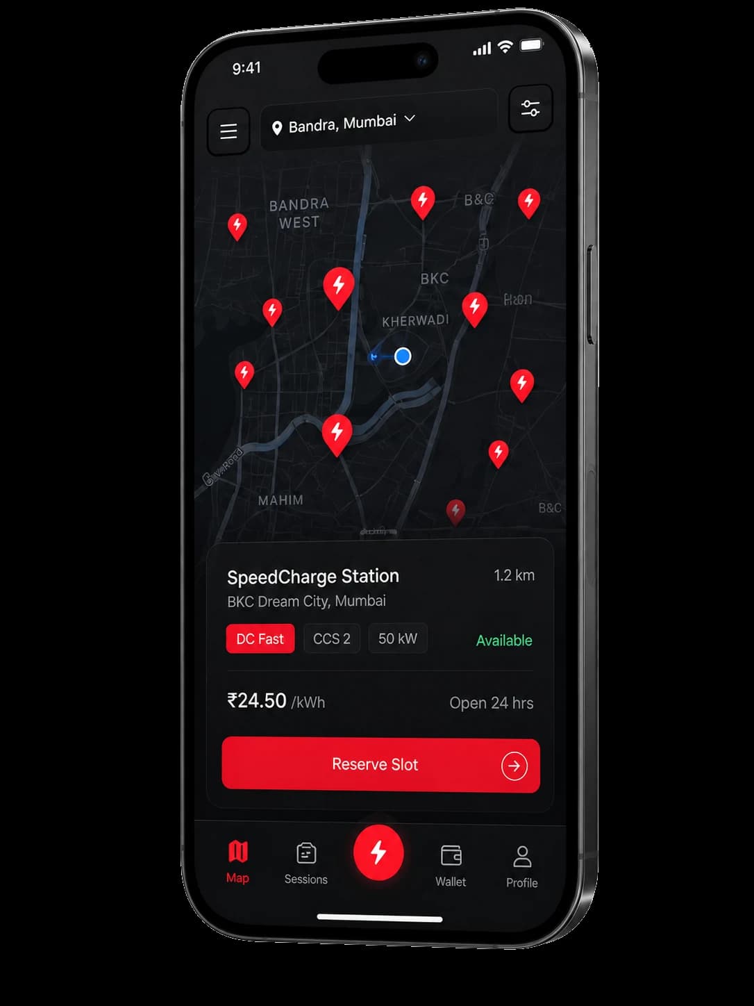 SpeedCharge app charger map screen