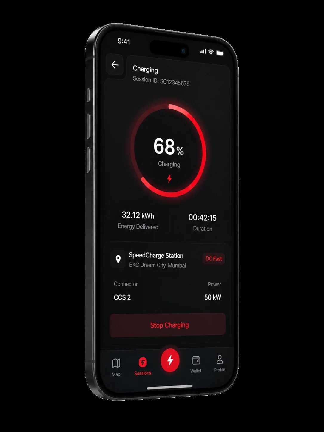 SpeedCharge app live charging status screen
